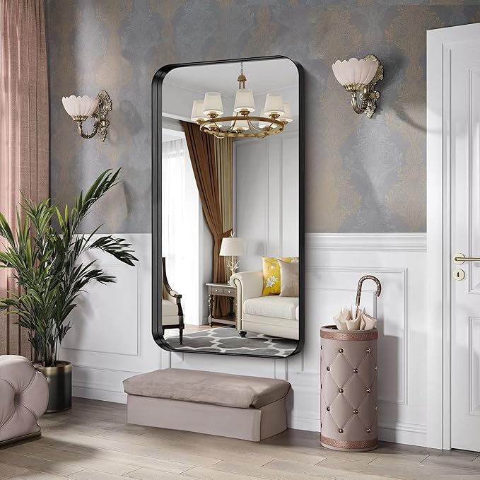 CIRCUMI Black Bathroom Mirror, Rounded Corner, Tempered Glass, Large Mirror - Image 5