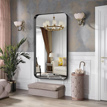 CIRCUMI Black Bathroom Mirror, Rounded Corner, Tempered Glass, Large Mirror - Image 5