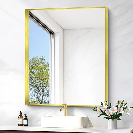 Gold Bathroom Mirror, 30x36 Inch Rectangular Framed Mirror, Large Wall Mounted by Unknown
