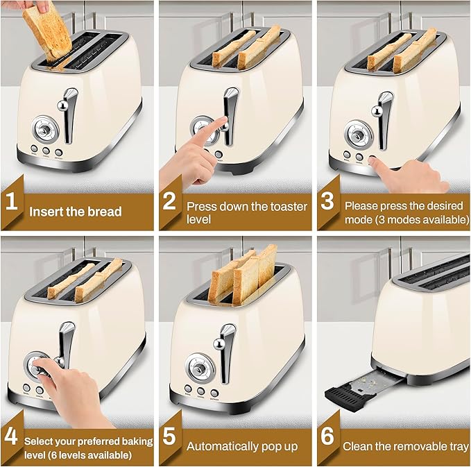 SUSTEAS Toaster 4 Slice Wide Slot, Stainless Steel Bread Bagel Toasters - Image 6
