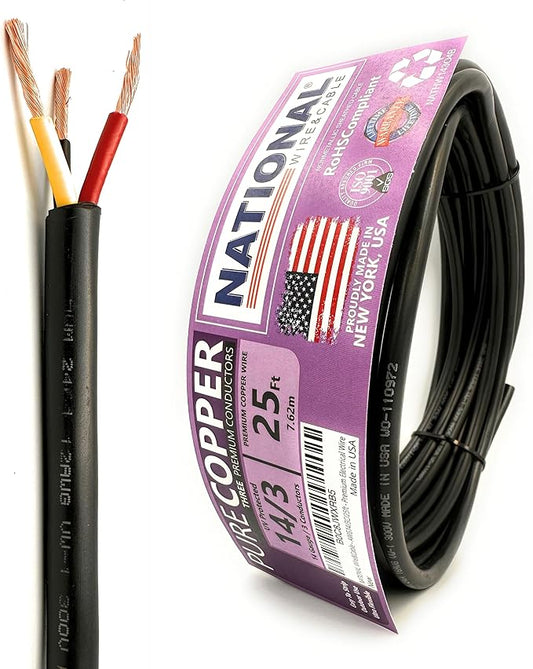 NATIONAL Wire & Cable – 14 AWG 3-Conductor Premium Copper Wire, 25 ft, Stranded by NATIONALWireCable