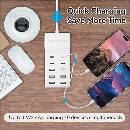 USB Charging Station with 6 USB-A & 4 USB-C Ports, 50W 10A USB Charging Block - Image 2