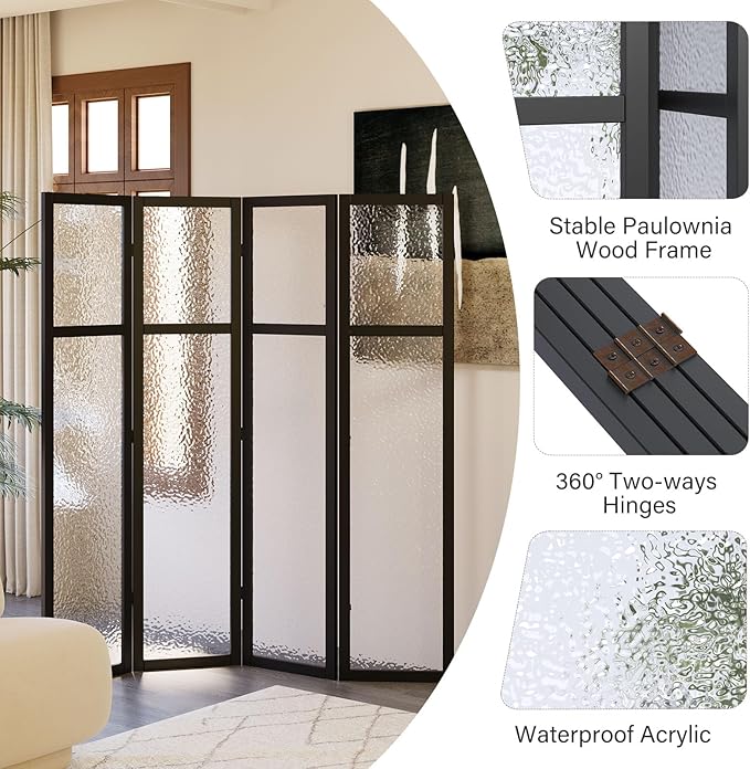 Acrylic Room Divider, 4-Panel Freestanding Partition Screen, Frosted - Image 4
