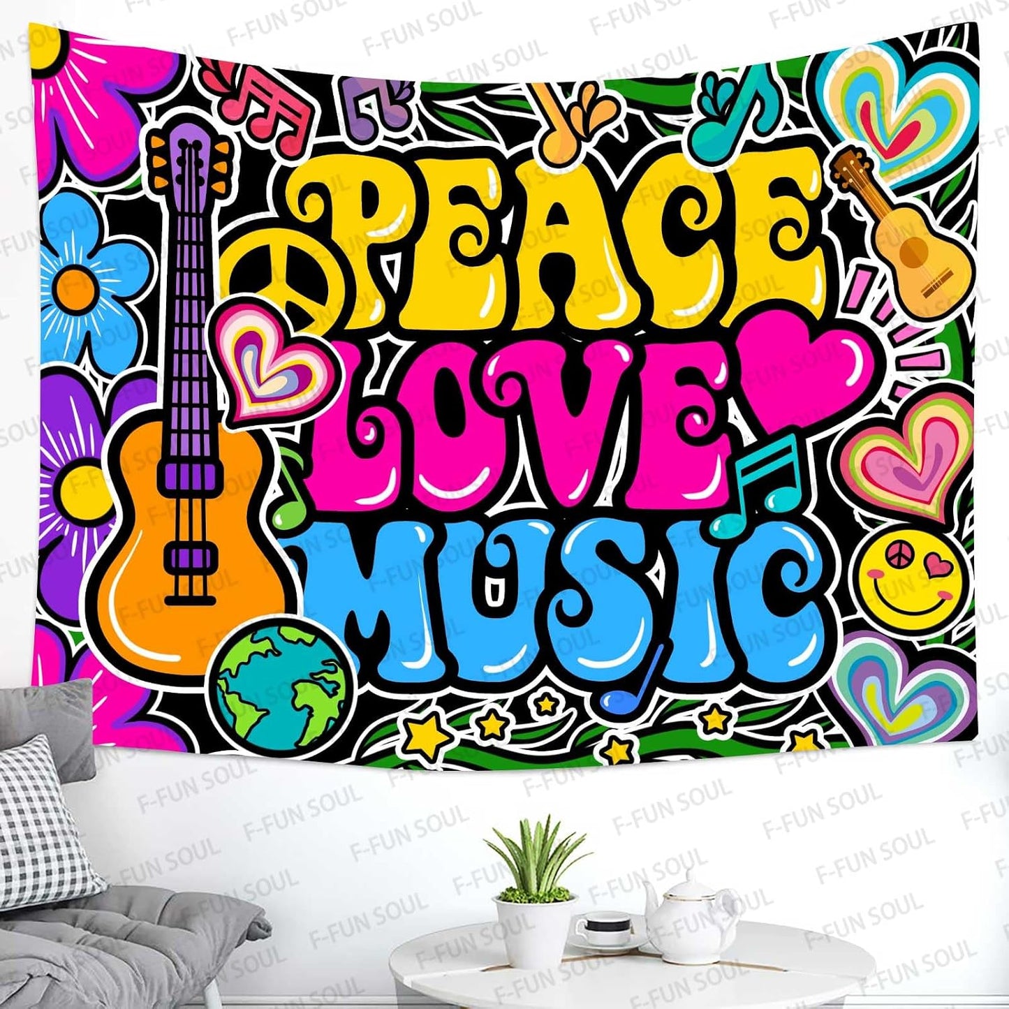 70s Music Tapestries Groovy Tapestry, Hippie Tapestry, 40x30inches | Peace Love Art Wall Hanging Tapestries, Psychedelic Tapestry, Soft Flannel, Bedroom, Dormitory, Office, Party Decor Banner