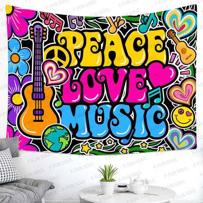 70s Music Tapestries Groovy Tapestry, Hippie Tapestry, 40x30inches | Peace Love Art Wall Hanging Tapestries, Psychedelic Tapestry, Soft Flannel, Bedroom, Dormitory, Office, Party Decor Banner