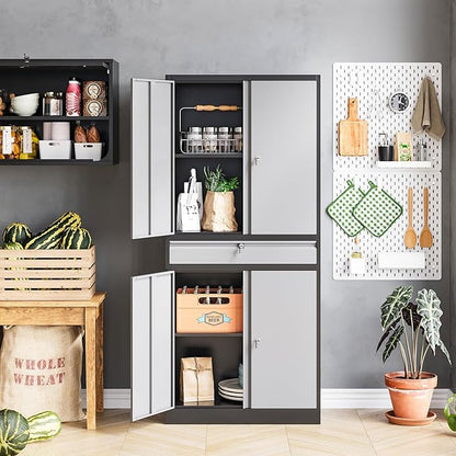 MIIIKO Storage Cabinet with 4 Doors, Metal Garage Cabinet with Drawer and - Image 2