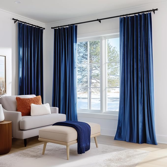 FMFUNCTEX Velvet Blackout Curtains Navy Blue Thermal Insulated Curtains - Image 6
