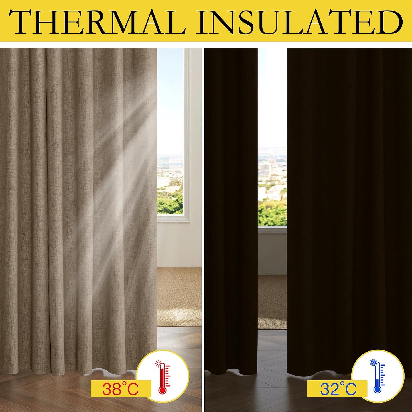 NICETOWN 100% Blackout Burlap Linen Curtains 90 inches Length with Thermal Insulated Liners for Bedroom, 2 Panels, 52" W, Room Cooling Noise Reducing Window Treatment Drapes for Living Room