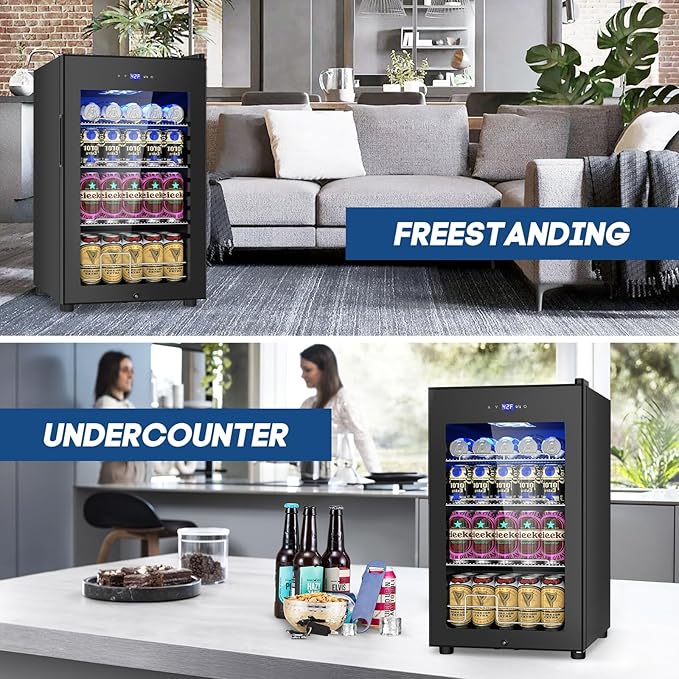 17Inch Beverage Refrigerator and Cooler Freestanding, 96 Cans Mini Fridge - Image 5