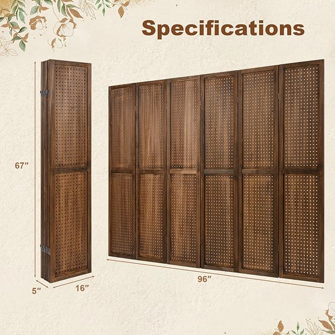Giantex 6 Panel Pegboard Display & Room Divider, 5.6FT Folding Pegboard Stand - Image 8
