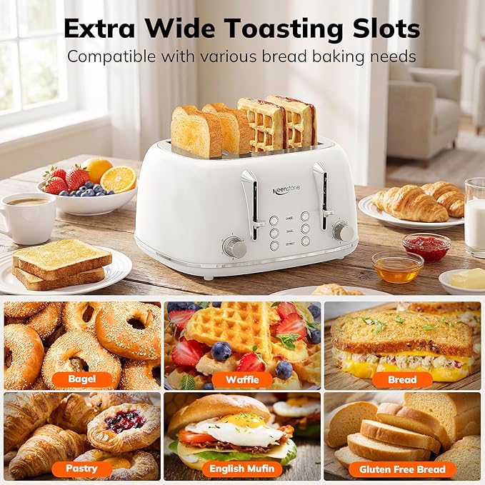 Keenstone Toaster 4 Slice, Retro Stainless Steel Wide Slot Toaster - Image 6
