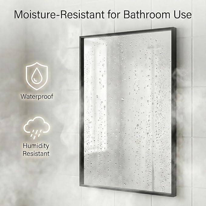 24''x36'' Matte Black Bathroom Mirror | Deep-Set Recessed Metal Frame | - Image 5