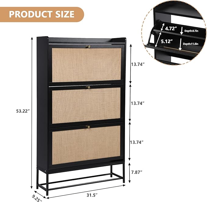 AVZEAR Shoe Cabinet, Shoe Cabinet Freestanding Tipping Bucket Shoe Rack - Image 2