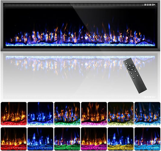 72'' Luxury Electric Fireplace – Wall Mounted & Recessed, Ultra-Slim Design by Kucreiheat