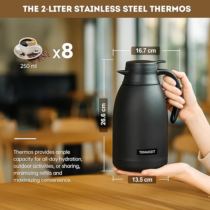 Thermal Coffee Carafe 2L/68 Oz Double-Wall Vacuum 304 Stainless Steel Insulated - Image 3