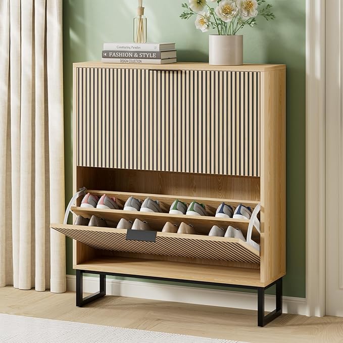 Shoe Cabinet Storage Entryway Slim, Shoe Organizer Cabinet by NOVAMAISON