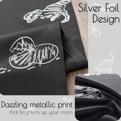 Kids Blackout Curtains for Bedroom 63 Inches Black 2 Panels | Blackout, Grommet, Silver Dino Foil Thermal Insulated Drapes for Boys Girls ‌Newborn‌ ‌Toddler‌ ‌Preschooler Nursery