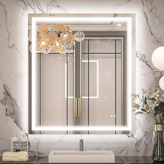 Keonjinn 32" x 36" LED Bathroom Mirror, Frontlit & Backlit Bathroom Mirror by Keonjinn