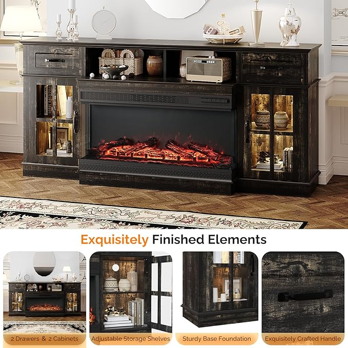 Bonnlo Fireplace TV Stand for Up to 80'' TVs, Electric Fireplace Heater - Image 6
