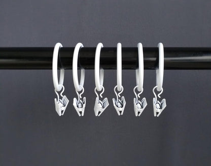 (1.5") 1.5 Inches Smooth Metal Curtain Rings with Clips (28, White)