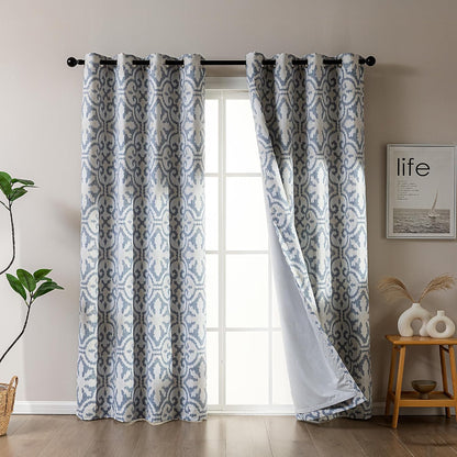 SLEEP ZONE Blackout Curtains for Bedroom and Living Room, Curtains & Drapes with Thermal Insulation for Room Darkening, Jacquard 360GSM Window Curtain Panels, Blue, 52" × 84"