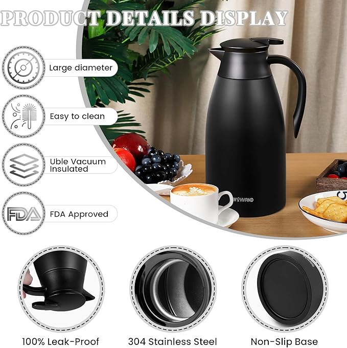 68 Oz Thermal Coffee Carafe, Stainless Steel Insulated Vacuum coffee crafts to - Image 6