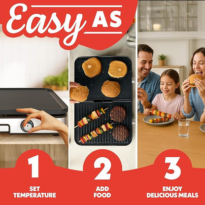 Gourmia 3-in-1 Indoor Grill & Griddle Electric Combo – Dual Independent Cooking - Image 10