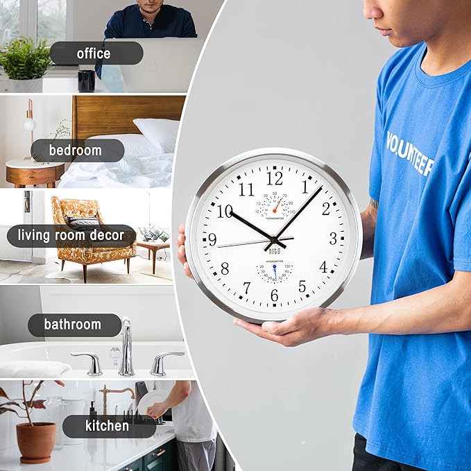 HITO 14 Inch Silent Wall Clock Battery Operated, Large Wall Clock - Image 6