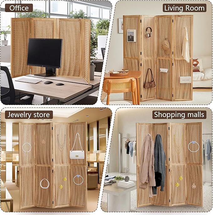 Leesinwing 4 Panel Wooden Room Dividers, 5.6FT High Plug-in Folding Screen Made - Image 9