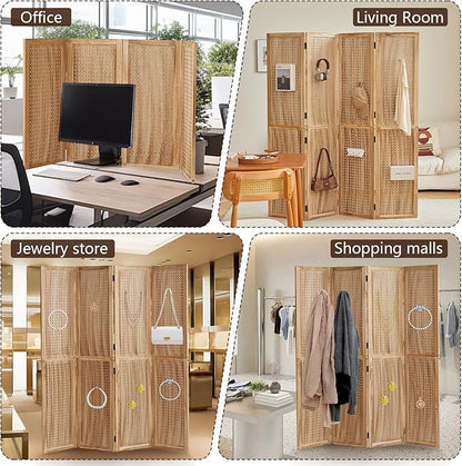 Leesinwing 4 Panel Wooden Room Dividers, 5.6FT High Plug-in Folding Screen Made - Image 9