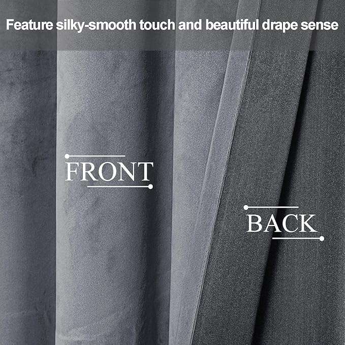 JIUZHEN Grey 42 x 96 inches Velvet Blackout Curtains - Image 4