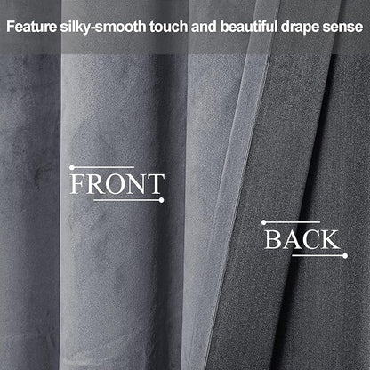 JIUZHEN Grey 42 x 96 inches Velvet Blackout Curtains - Image 4