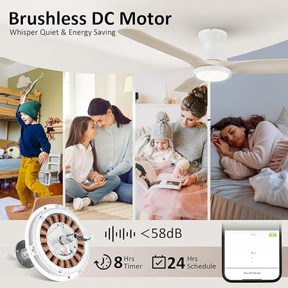 SMAAIR Smart Ceiling Fans with Lights Damp Covered, Solid Wood Flush Mount - Image 4