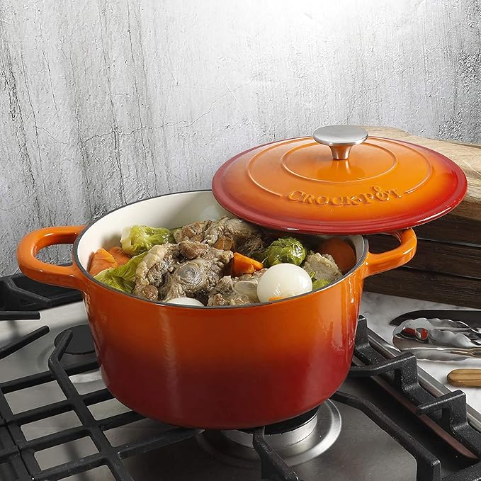 Crock-Pot Artisan 5-Quart Round Enameled Cast Iron Dutch Oven – Sunset Orange - Image 6