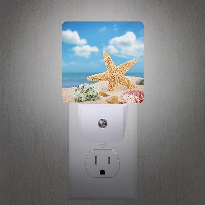 Smoaffly Seashells Starfishes Beach Night Light Plug-in LED Nightlights Auto - Image 2