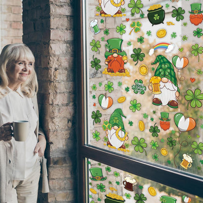 WALPLUS Spring Window Clings St. Patrick's Day Shamrock Gnomes 168 Pieces Double-Sided Reusable PVC Stickers for Glass, Plastic, Metal, Wood, Walls, Mirrors, Glossy Surfaces
