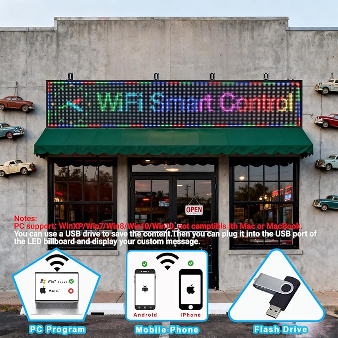 77”x14” Programmable LED Display Sign, P10 Outdoor Digital Scrolling Message - Image 2