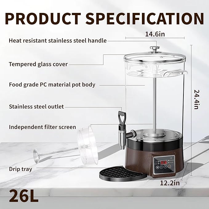 Coffee Urn Commercial Coffee Maker, 26 L 170 Cups, Transparent Electric - Image 3
