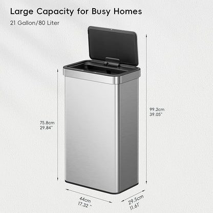 EKO Nova Sensor Trash Can, 21 Gallon/80 Liter Stainless Steel Rectangular - Image 2