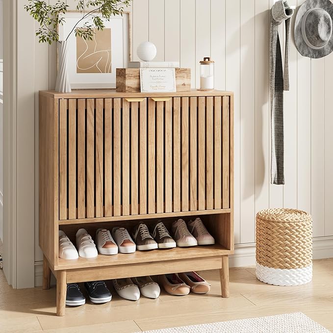 Shoe Storage Cabinet with Adjustable Shelves, Wooden Shoe Organizer, Shoes Rack by KiasthomeBathroomAccessories