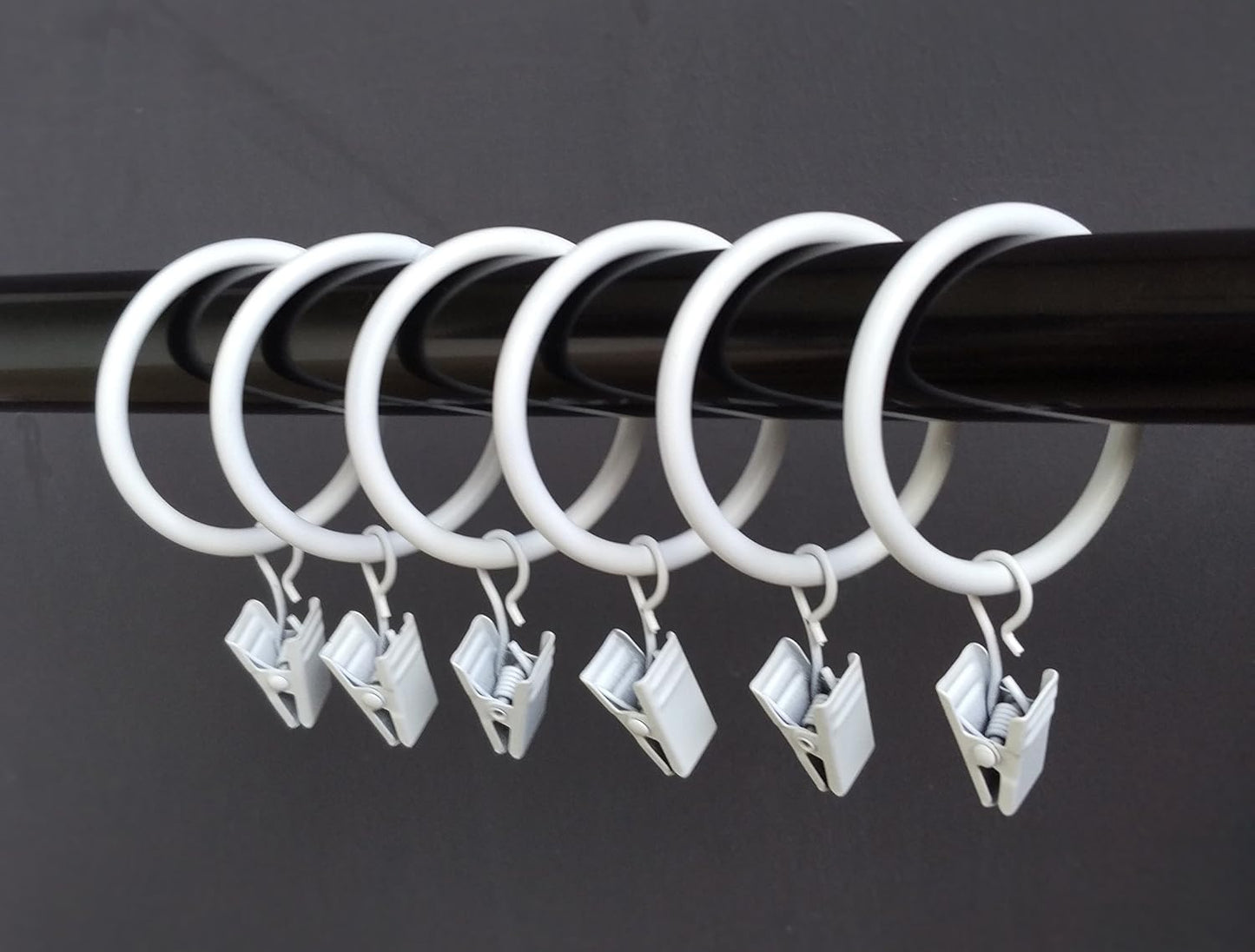 (1.5") 1.5 Inches Smooth Metal Curtain Rings with Clips (28, White)