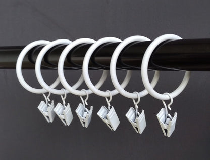 (1.5") 1.5 Inches Smooth Metal Curtain Rings with Clips (28, White)