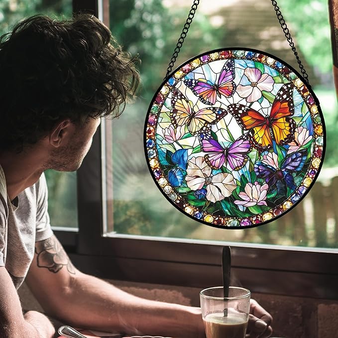 DASTOLL Stained Glass Window Hanging, Colorful Butterfly Suncatcher - Image 4