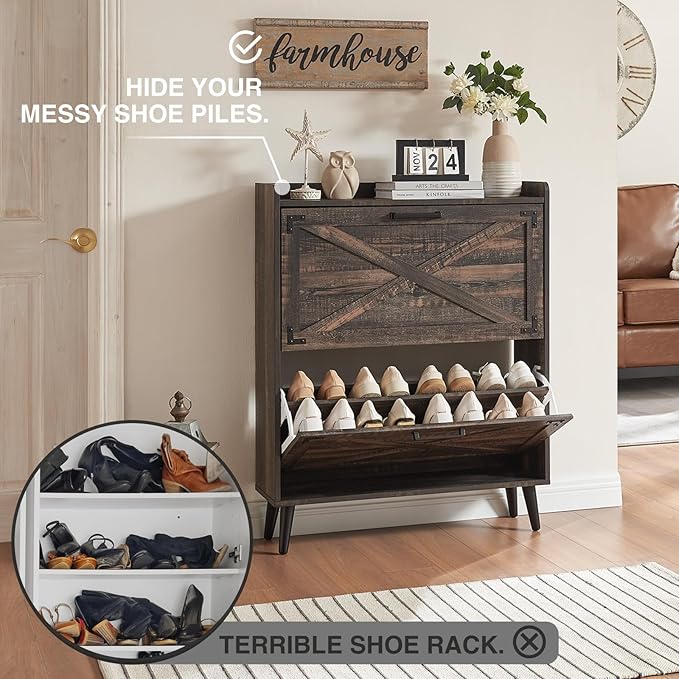 Shoe Storage Cabinet, Farmhouse Shoe Organizer - Image 3