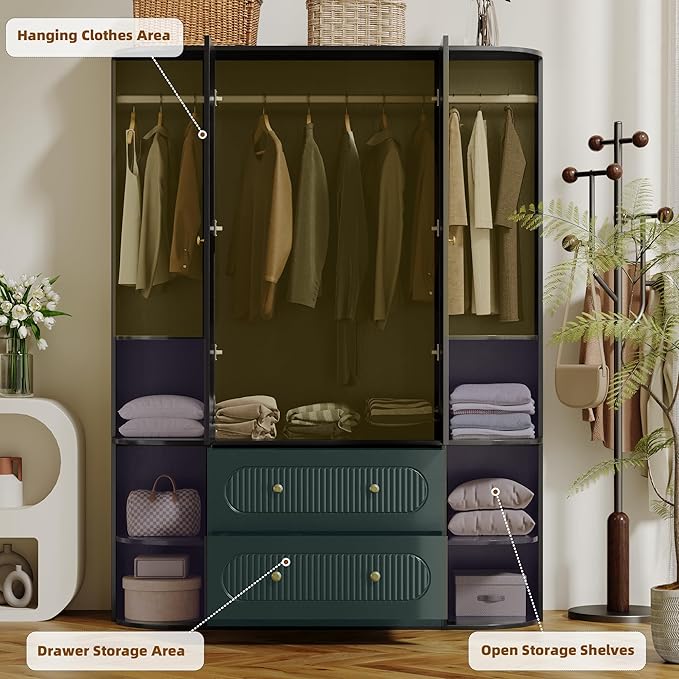 69” Fluted Large Capacity Storage Wardrobe Armoire, Wardrobe Armoire Wooden - Image 7