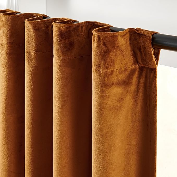 Lazzzy Gold Brown Velvet Extra Long Curtains 108 Inches Blackout Thermal - Image 4