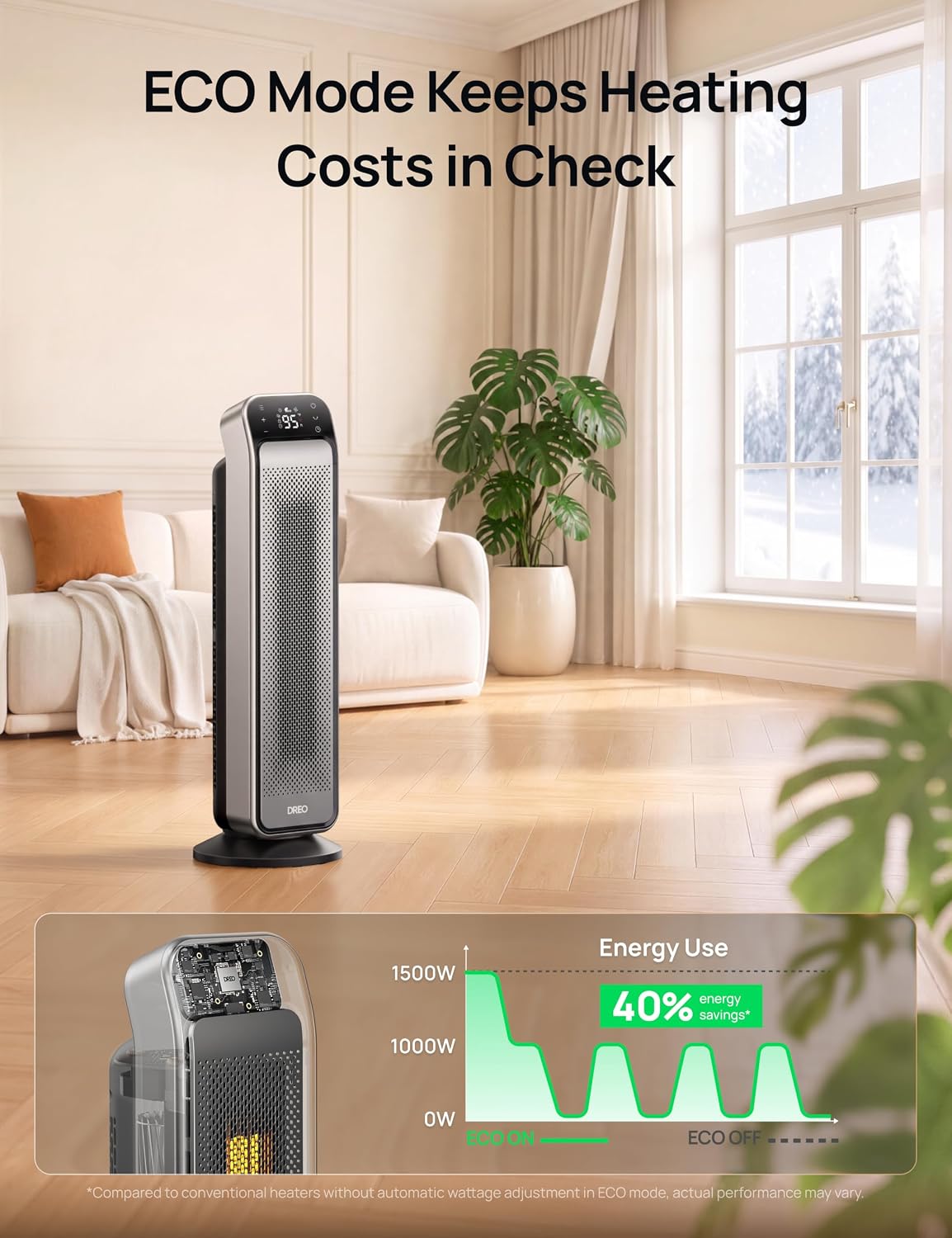 DREO Ceramic Space Heater for Indoor Use 25 Inch, Remote and Thermostat