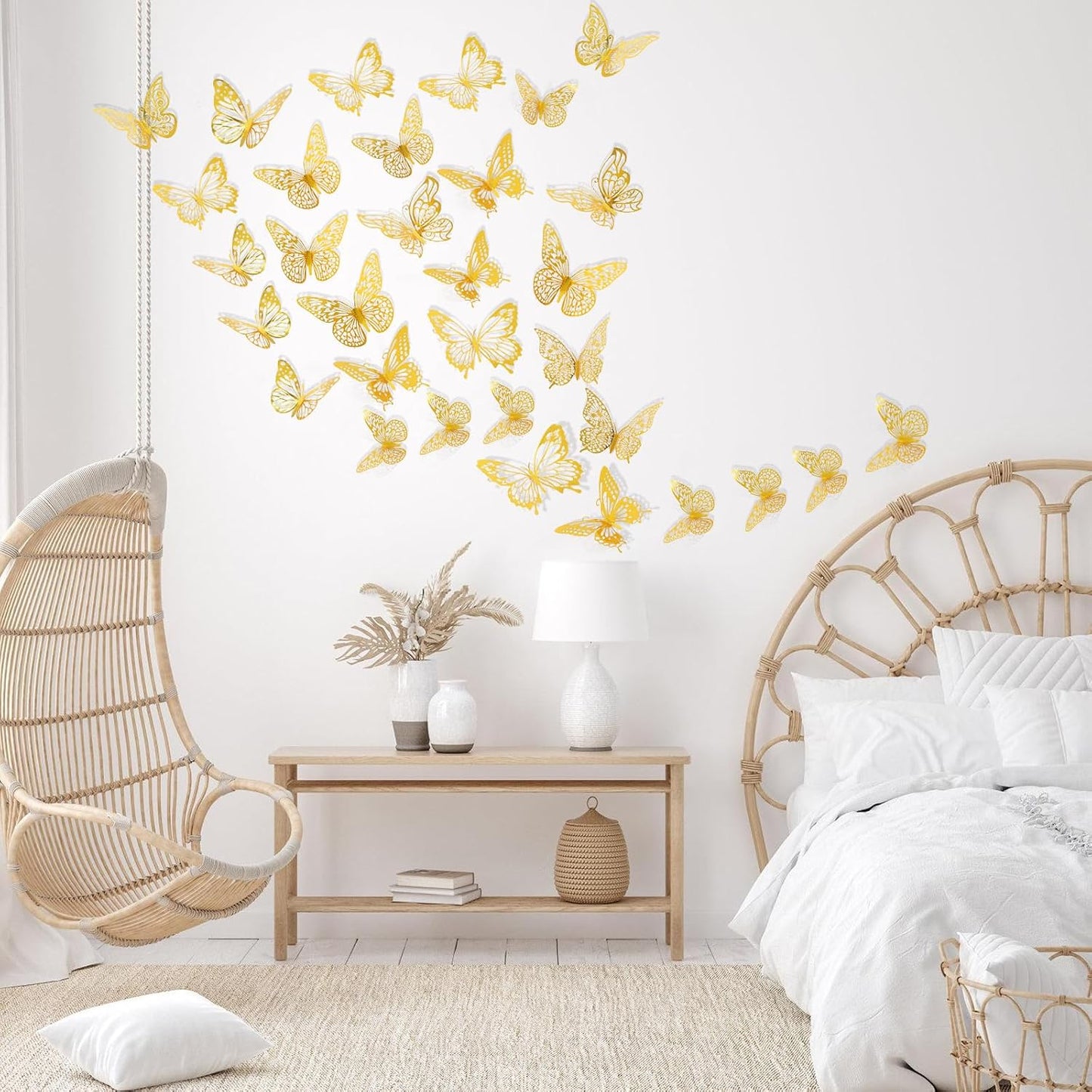 Rindion 84PCS 3D Butterfly Decorations, 3 Sizes 7 Styles Butterfly Wall Decor Gold Butterflies Decorations for Cake, Butterflies Party, Birthday, Wall