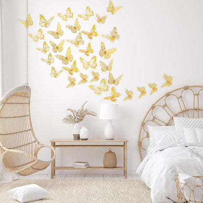 Rindion 84PCS 3D Butterfly Decorations, 3 Sizes 7 Styles Butterfly Wall Decor Gold Butterflies Decorations for Cake, Butterflies Party, Birthday, Wall