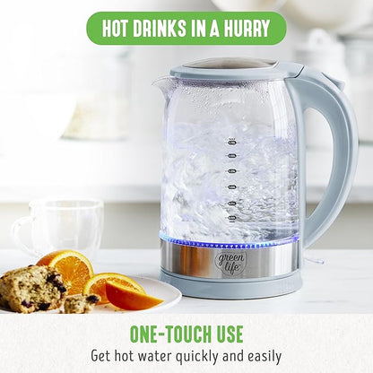 GreenLife 1.7 Liter Glass Electric Kettle, Easy One Touch Use, Quick Heating - Image 2